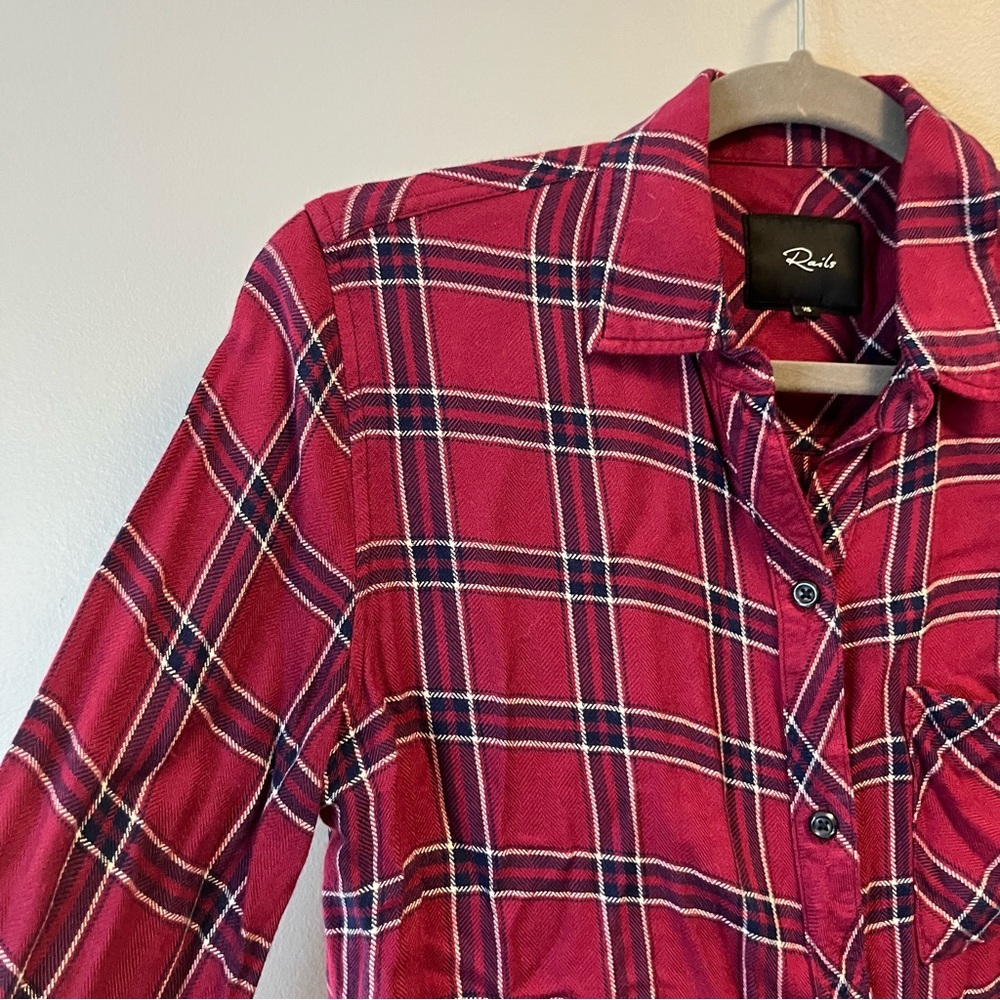 Rails Button Up Hunter Plaid Shirt In Merlot Navy… - image 6